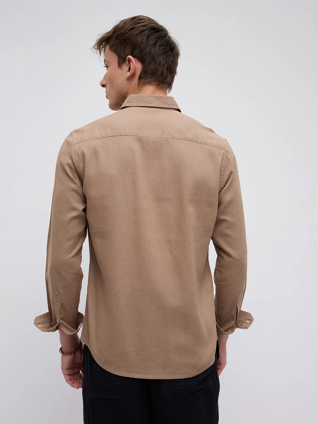 Elegant Pastel Brown Linen Blend Shirt - Image 7