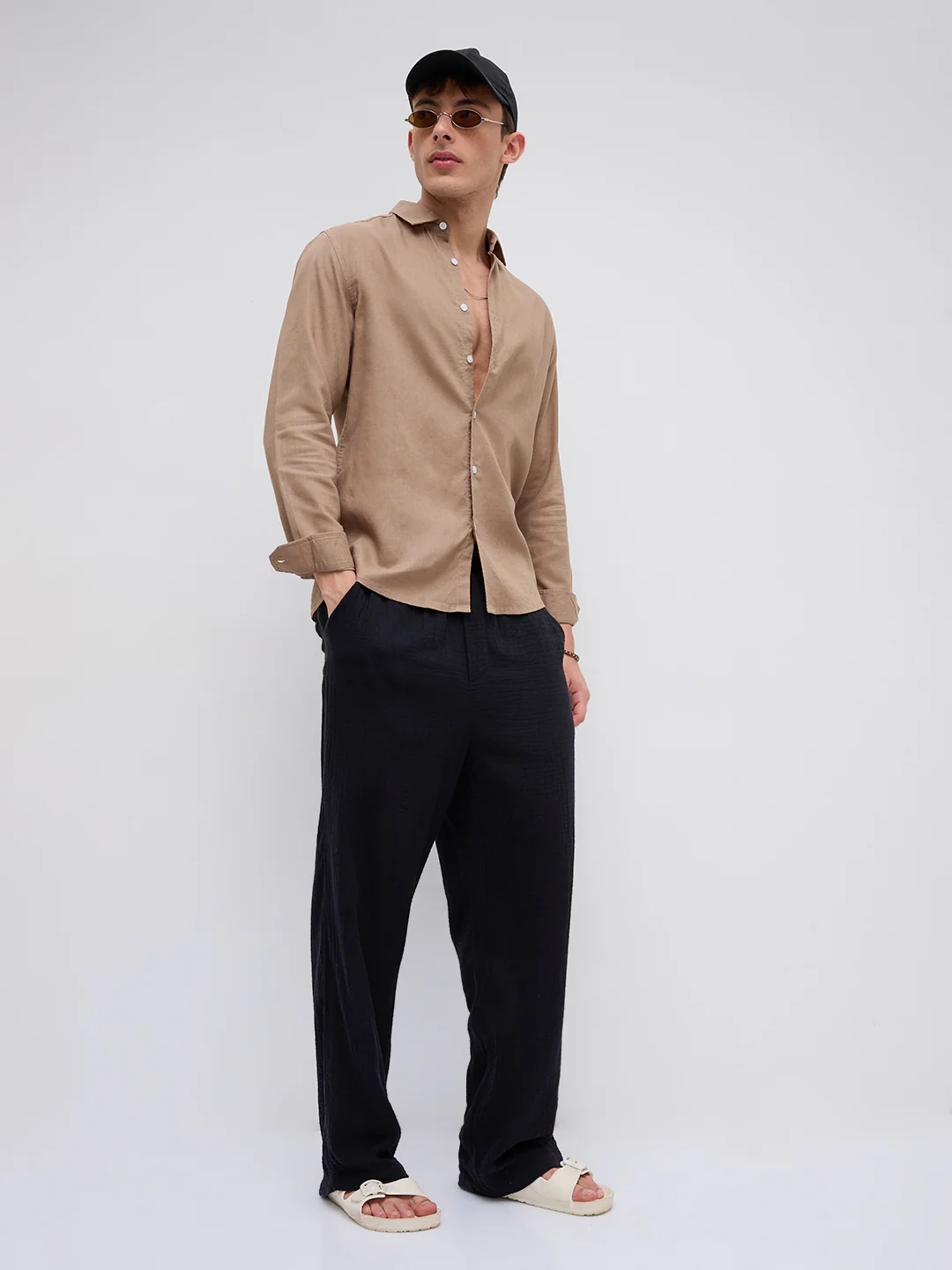Elegant Pastel Brown Linen Blend Shirt - Image 8