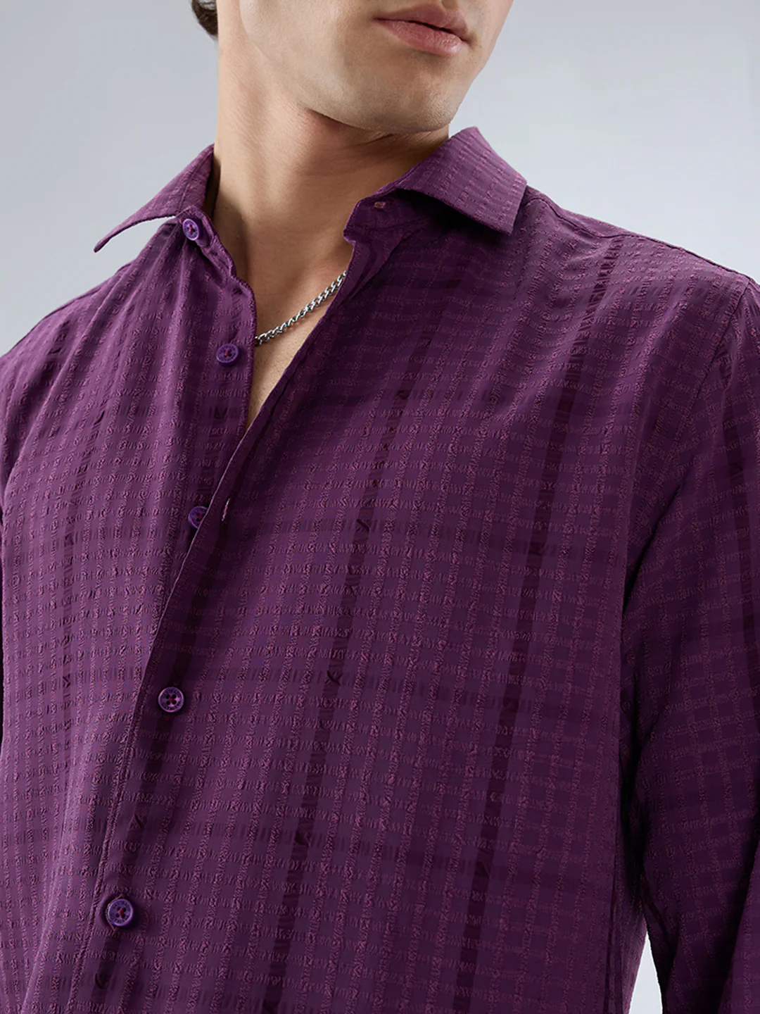 Elegant Plum Micro Checks Textured Shirt - Image 3