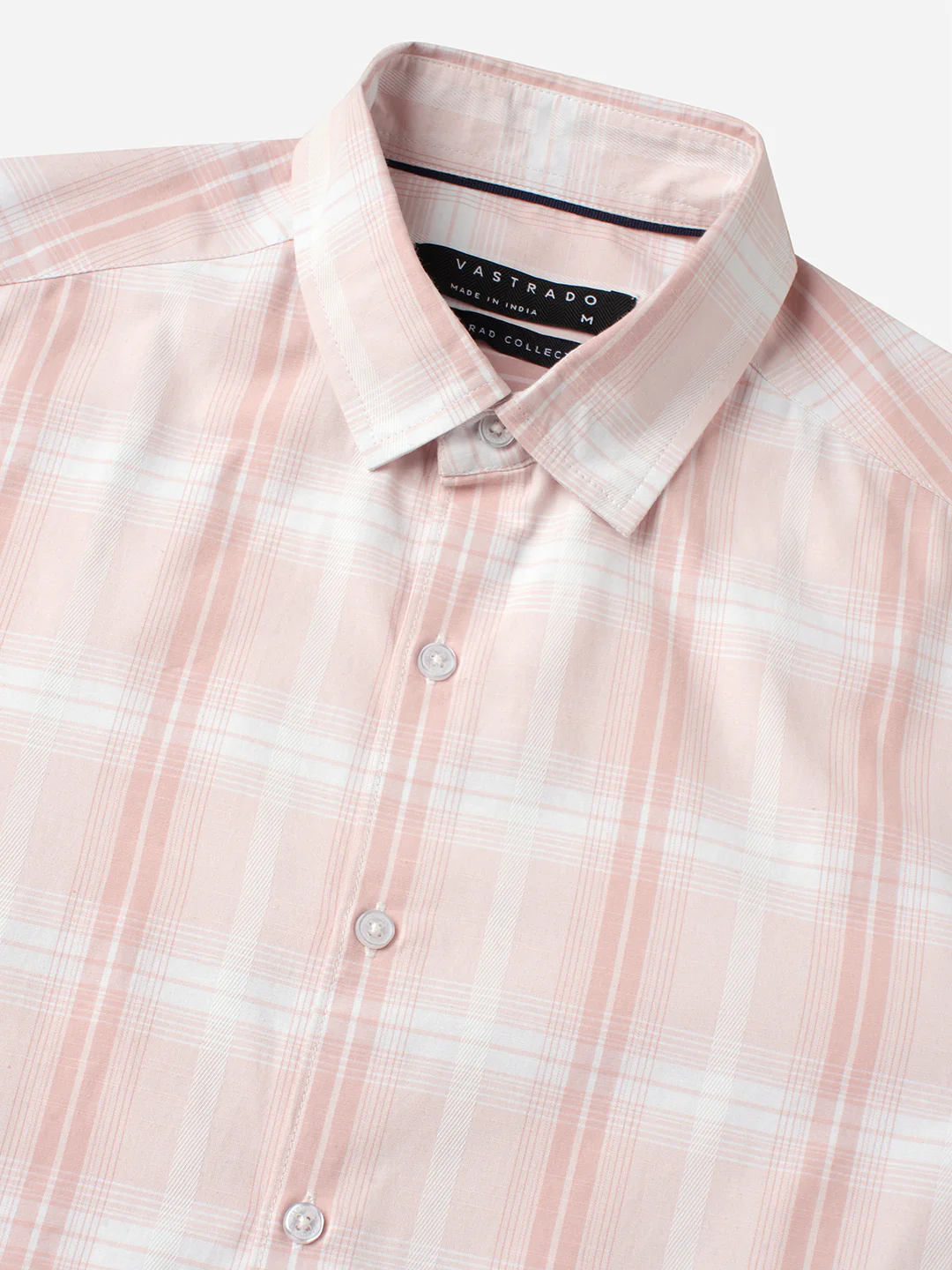 Elegant Soft Blush Peach Plaid Checks Shirt - Image 3