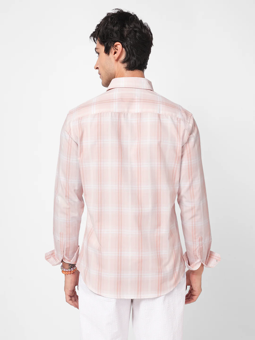 Elegant Soft Blush Peach Plaid Checks Shirt - Image 7