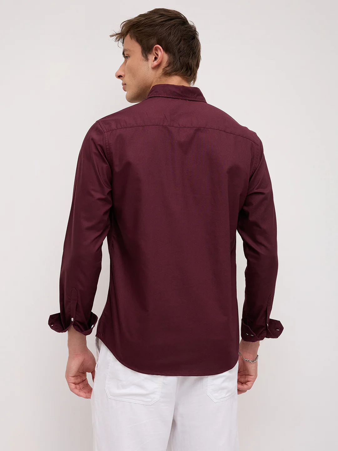 Elegant Wine Oxford Button-Down Collar Business Shirt - Image 7