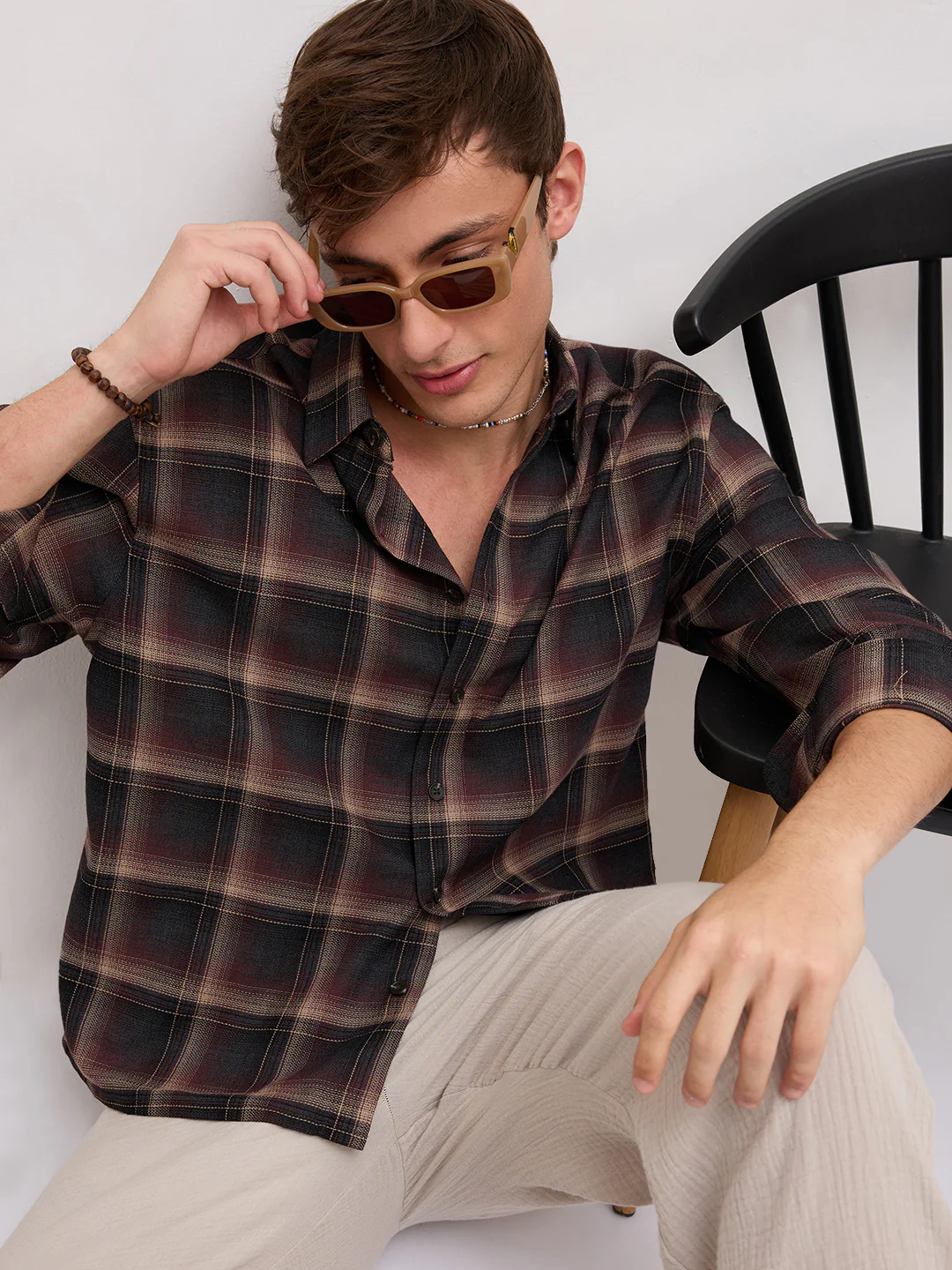 Espresso Ombre Checks Boxy Fit Crop Shirt - Image 4