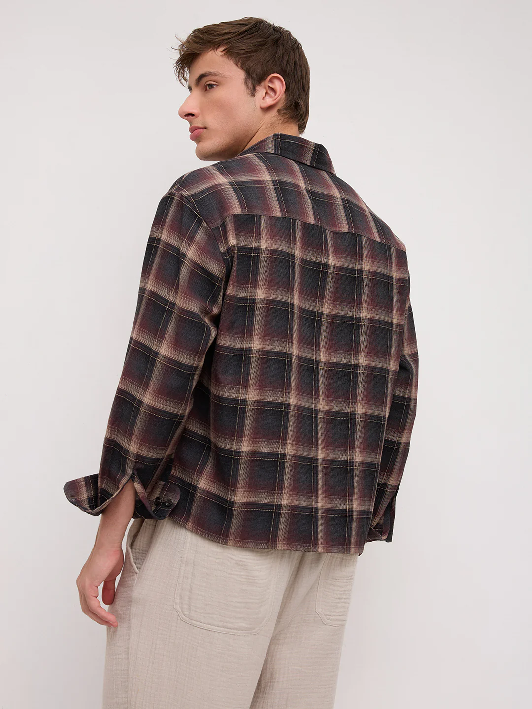 Espresso Ombre Checks Boxy Fit Crop Shirt - Image 7