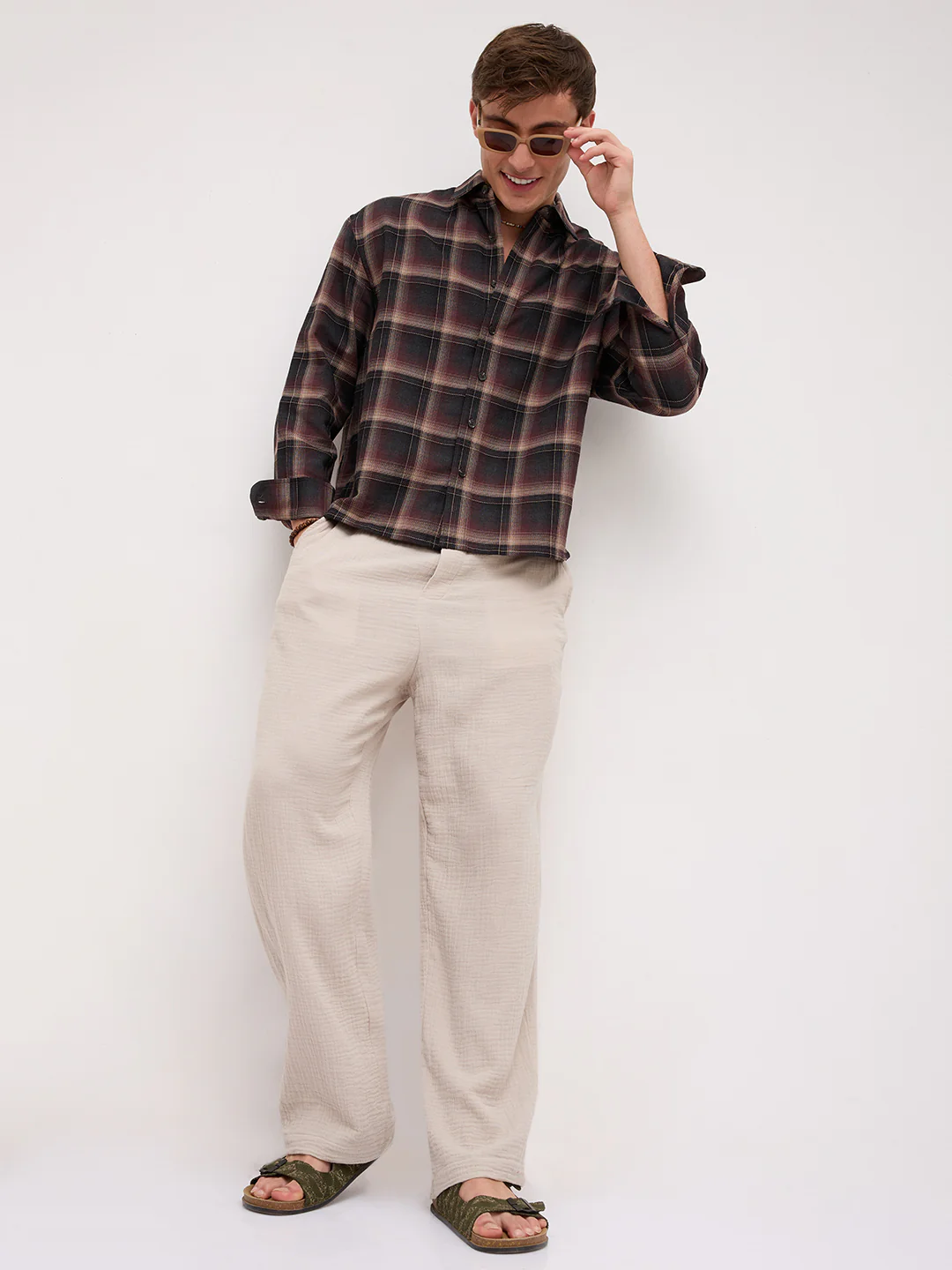 Espresso Ombre Checks Boxy Fit Crop Shirt - Image 8