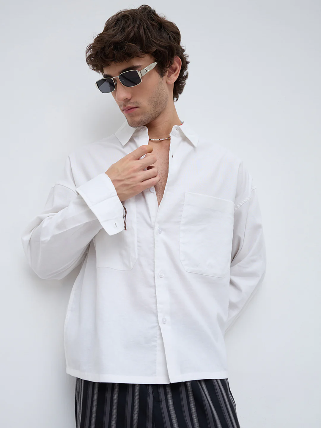 Essential White Crop Boxy Fit Linen Blend Utility Shirt - Image 2