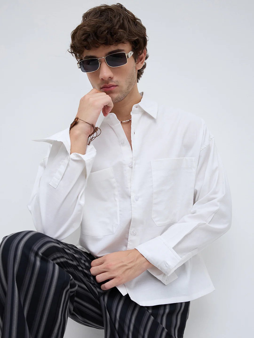 Essential White Crop Boxy Fit Linen Blend Utility Shirt - Image 4