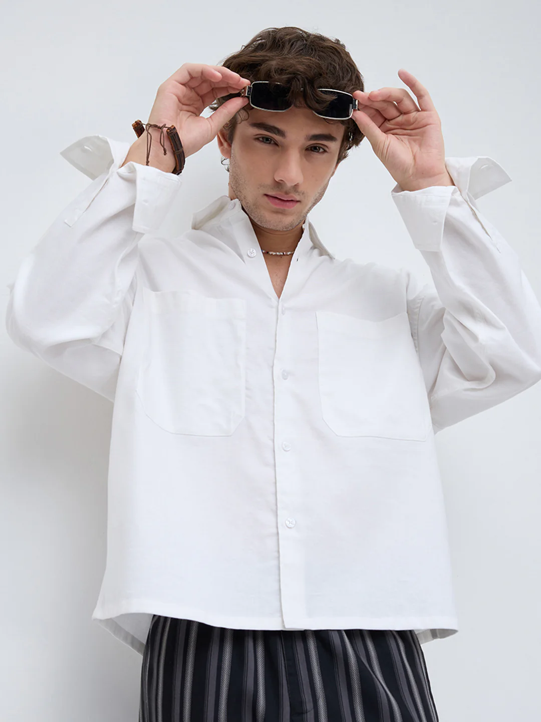 Essential White Crop Boxy Fit Linen Blend Utility Shirt - Image 5