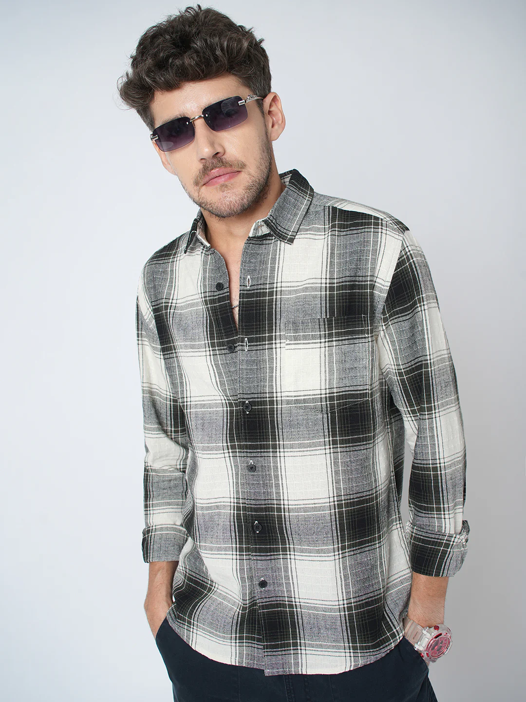 Everyday Olive Broad Checks Linen Blend Shirt - Image 4