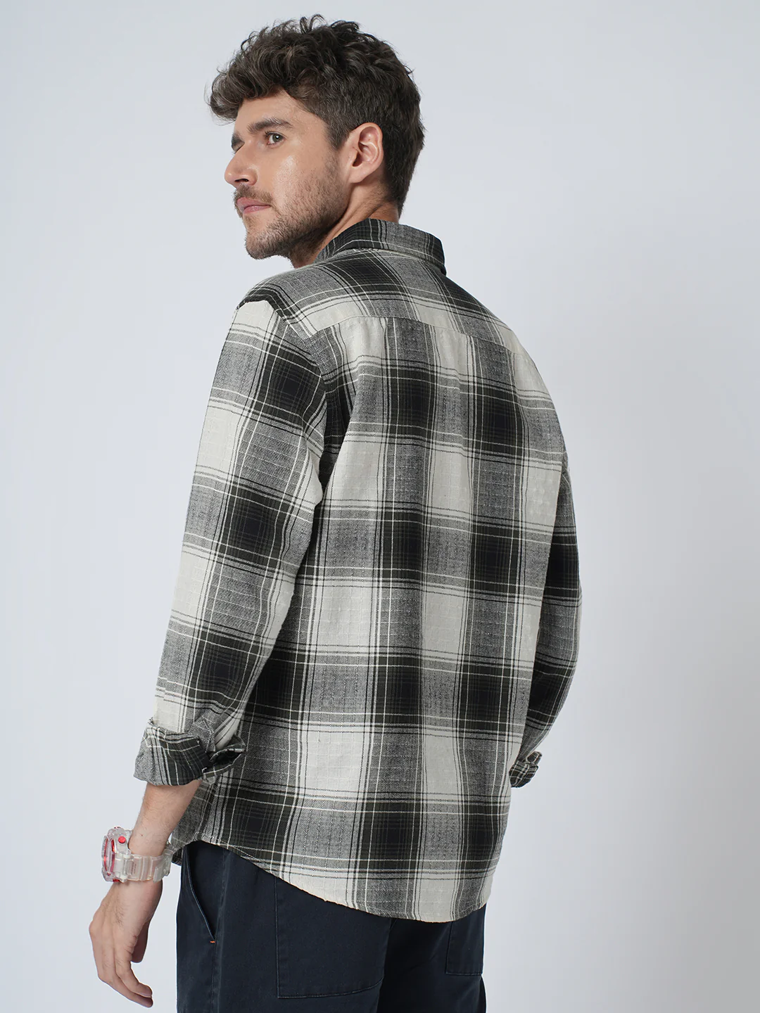 Everyday Olive Broad Checks Linen Blend Shirt - Image 7
