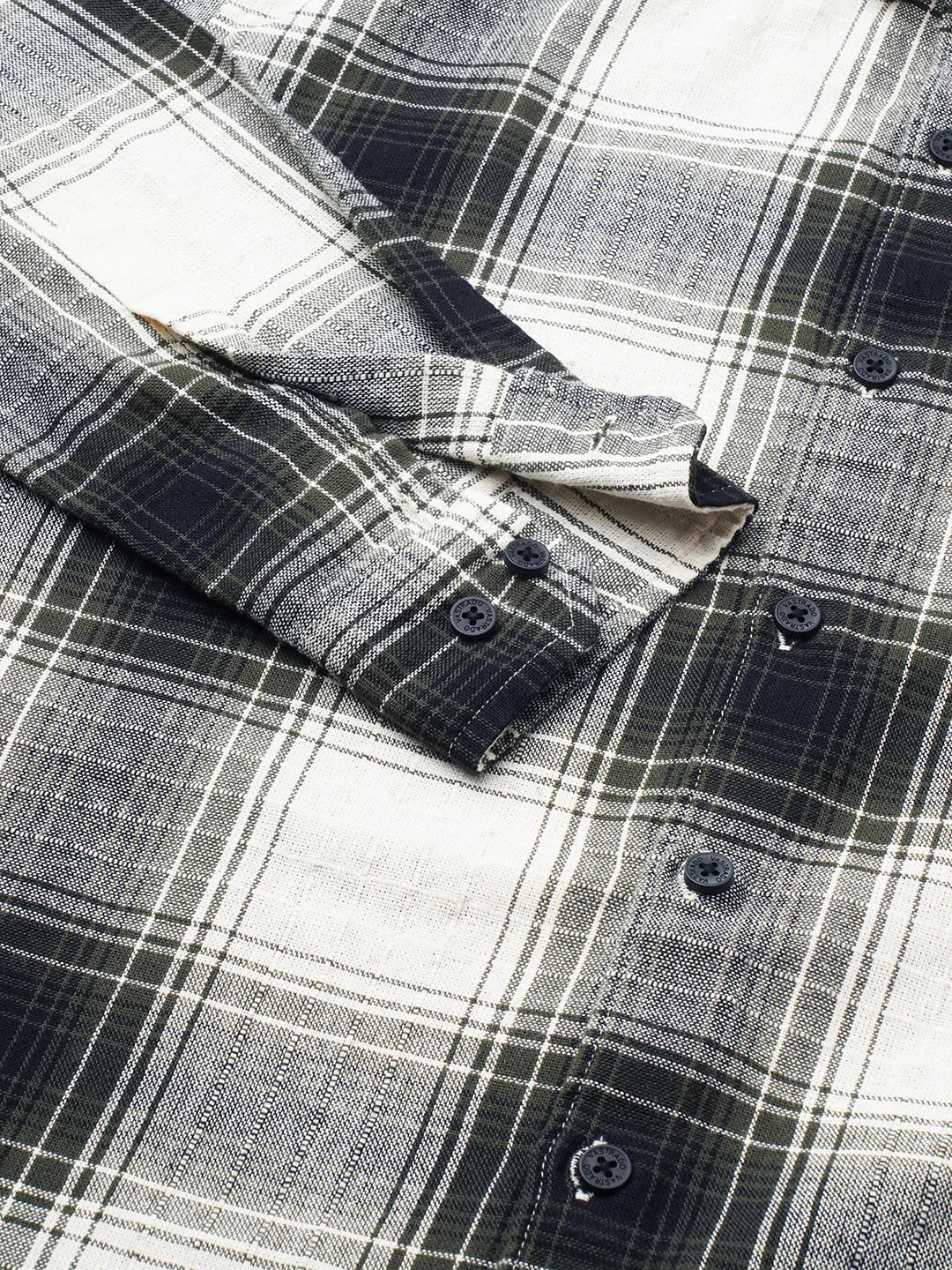 Everyday Olive Broad Checks Linen Blend Shirt - Image 9