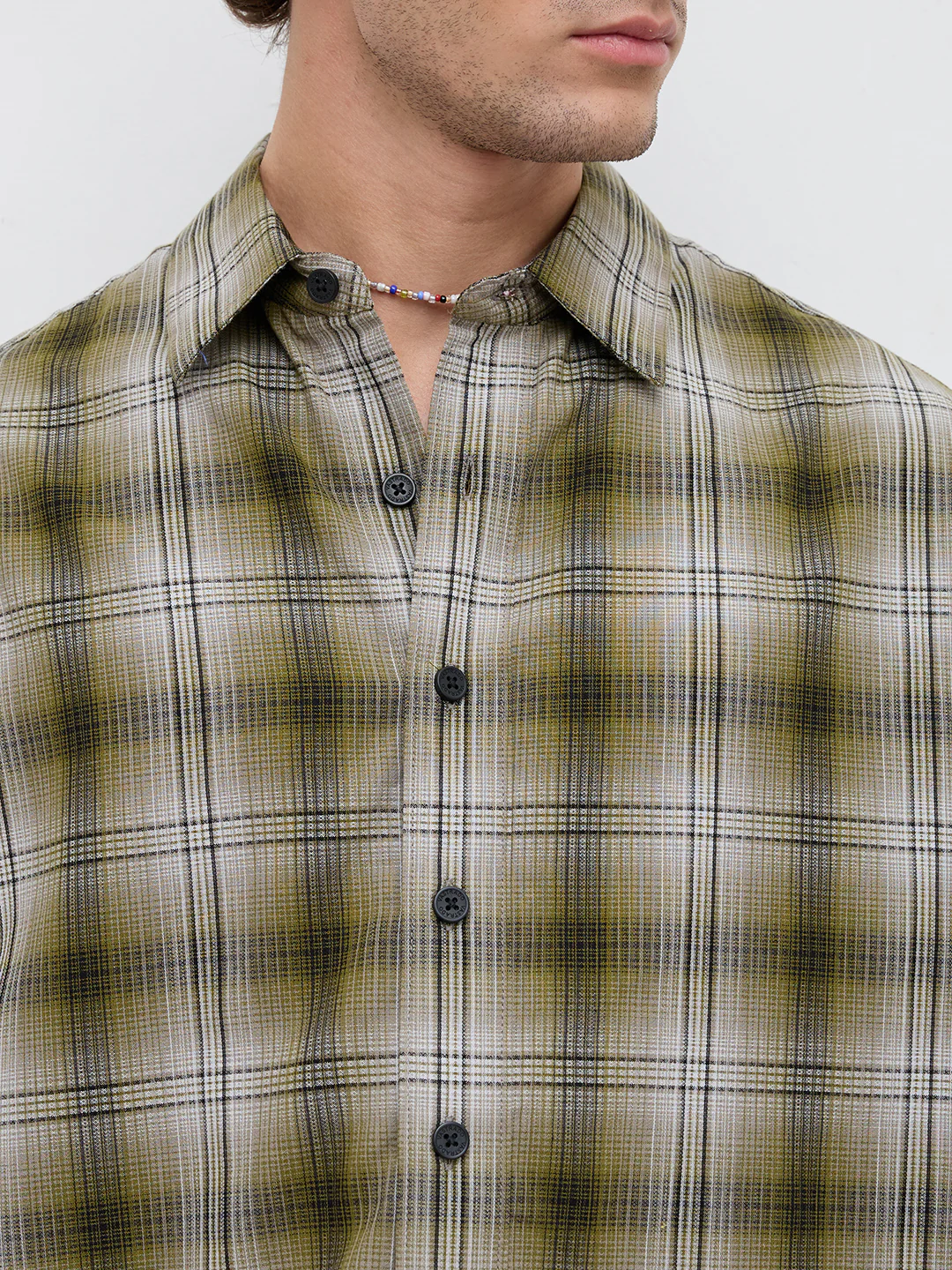 Forest Echo Plaid Checks Boxy Fit Crop Shirt - Image 3