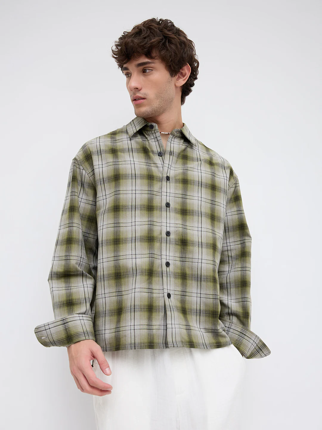 Forest Echo Plaid Checks Boxy Fit Crop Shirt - Image 5