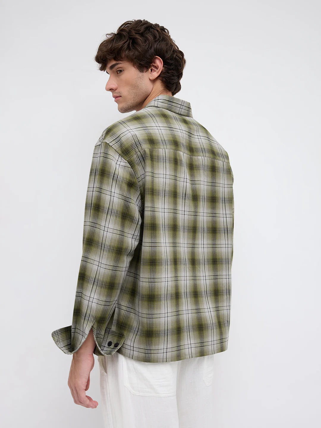 Forest Echo Plaid Checks Boxy Fit Crop Shirt - Image 6