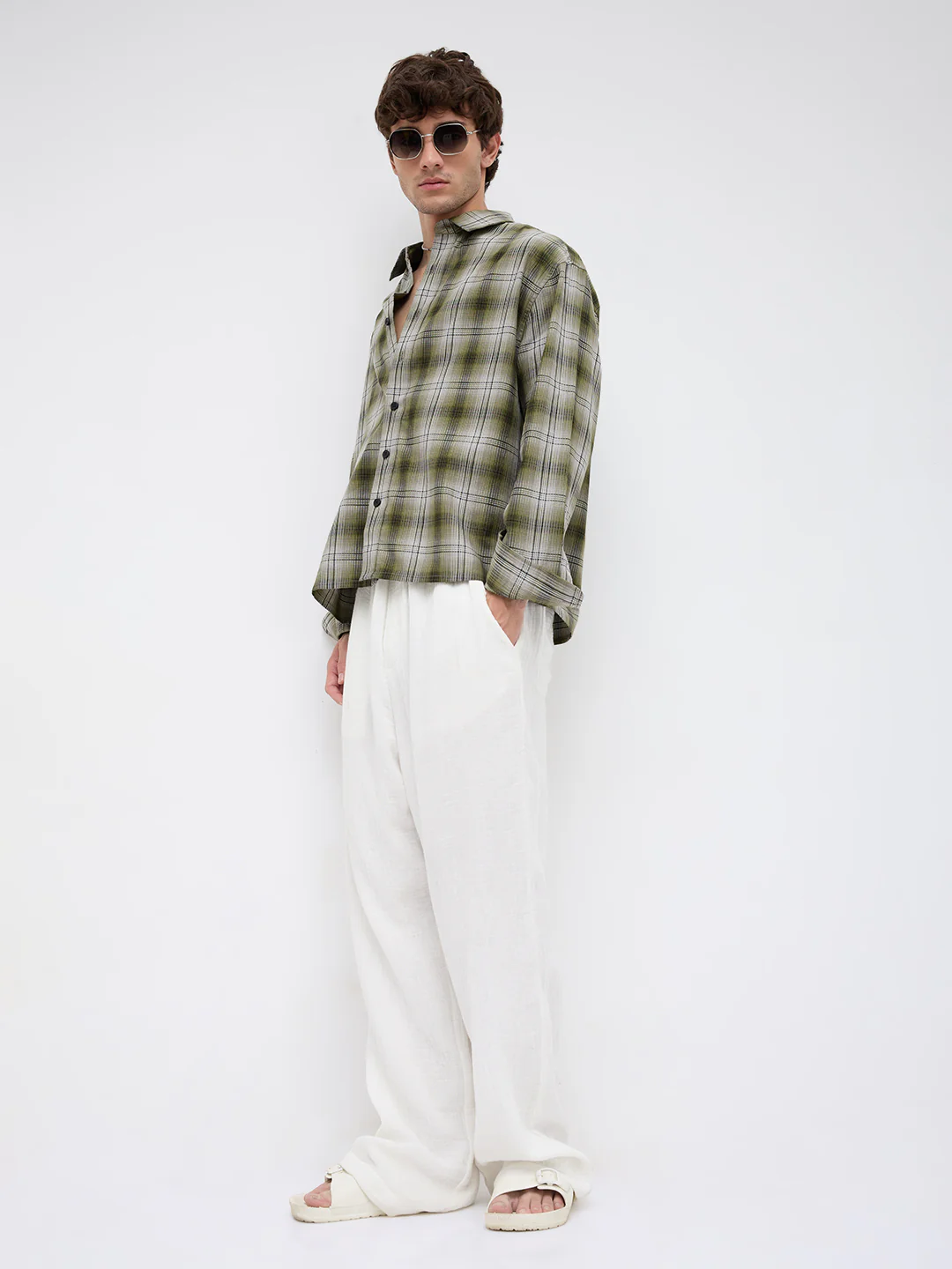 Forest Echo Plaid Checks Boxy Fit Crop Shirt - Image 7