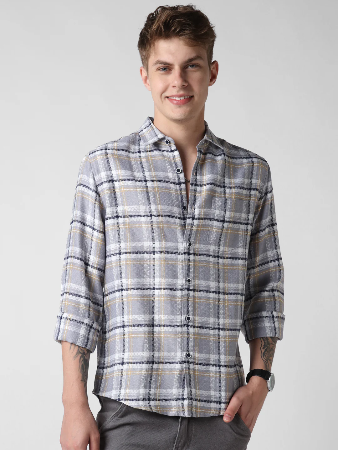 Fossil Grey Diamond Jacquard Checkered Shirt - Image 5