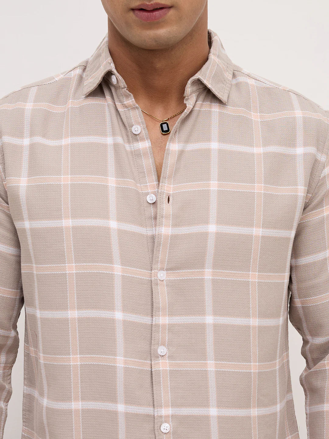 French Beige Block Checks Shirt - Image 3