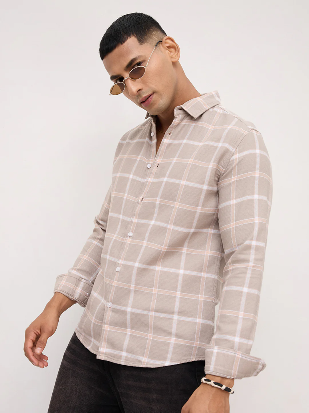 French Beige Block Checks Shirt - Image 6