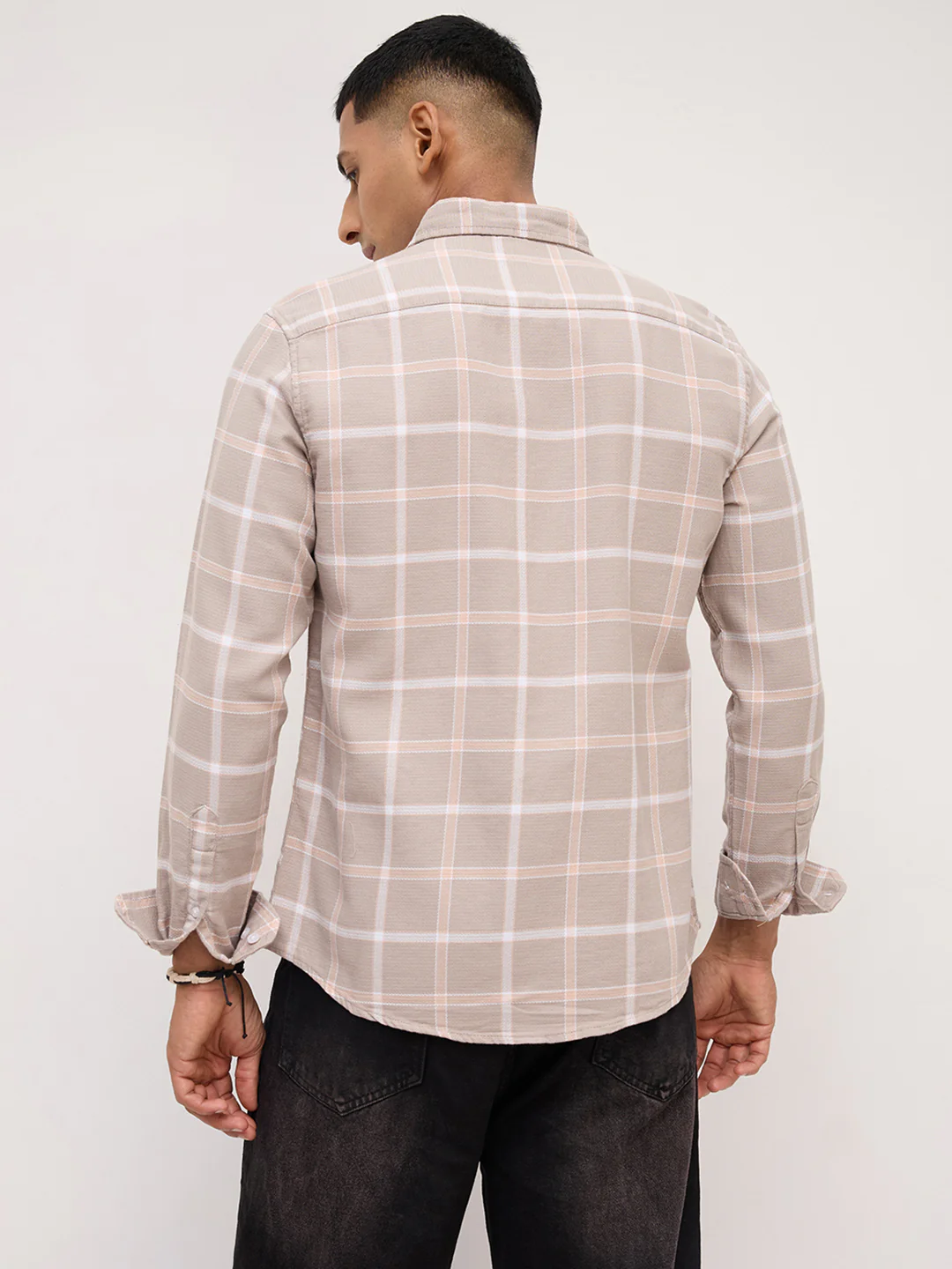 French Beige Block Checks Shirt - Image 7