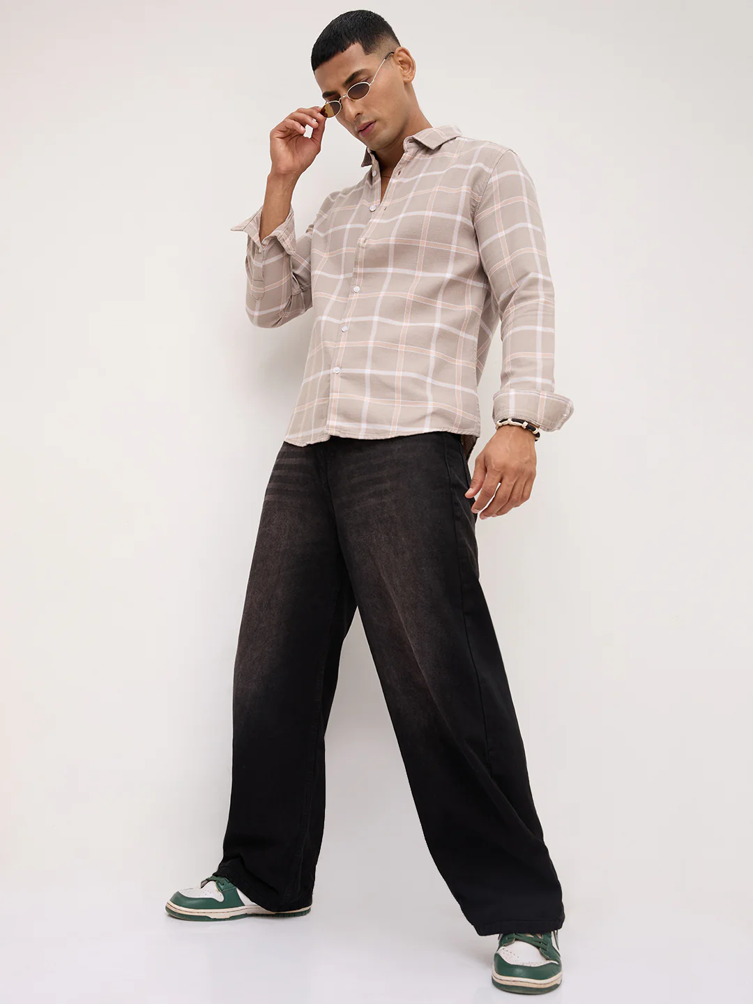French Beige Block Checks Shirt - Image 8