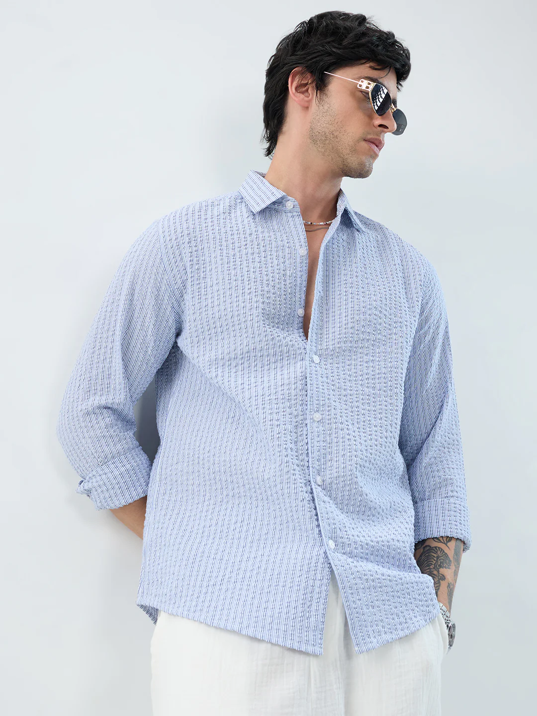 Frost White Azure Fine Striped Seersucker Shirt - Image 2