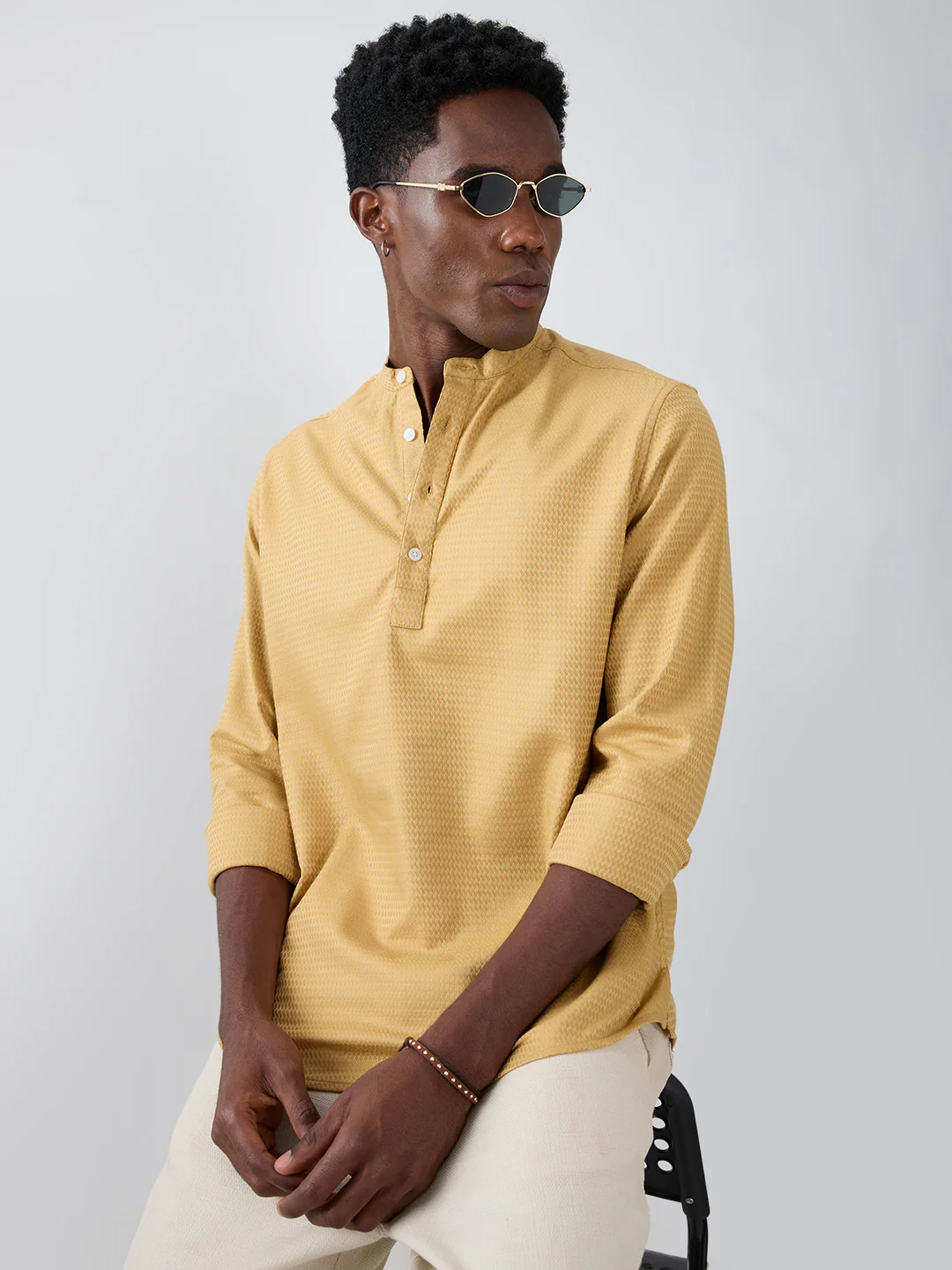 Golden Wavy Textured Kurta