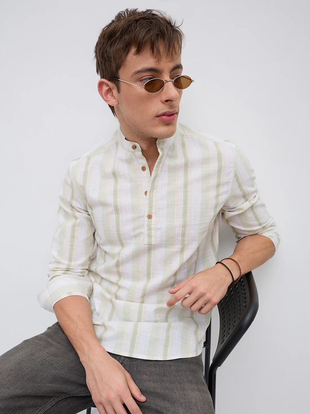 Greenline & White Vertical Stripe Kurta - Image 2