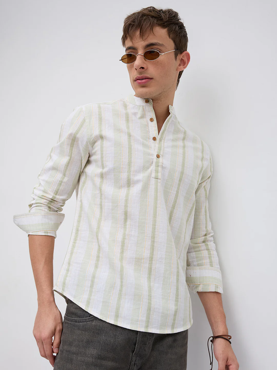 Greenline & White Vertical Stripe Kurta - Image 4