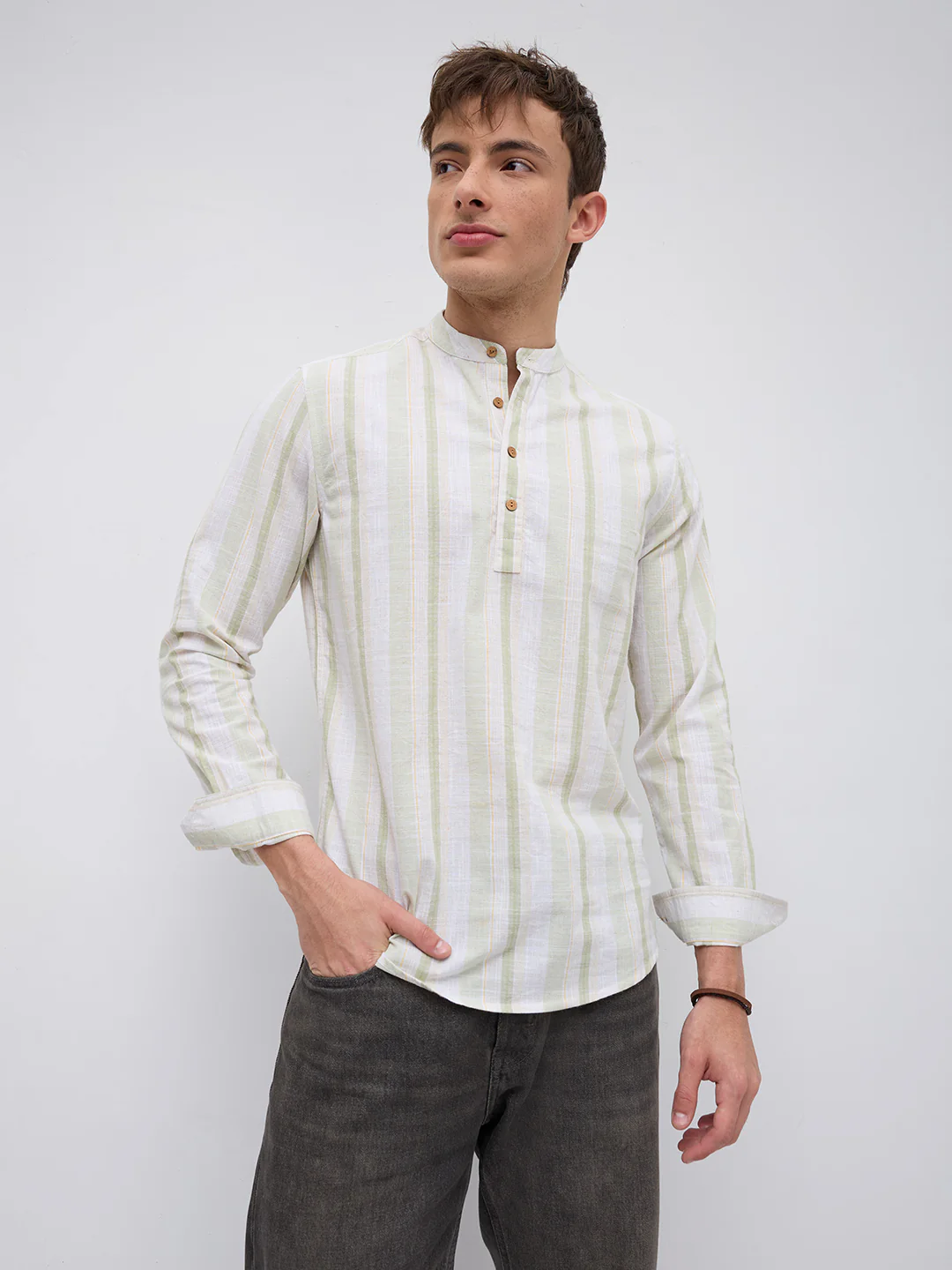 Greenline & White Vertical Stripe Kurta - Image 5