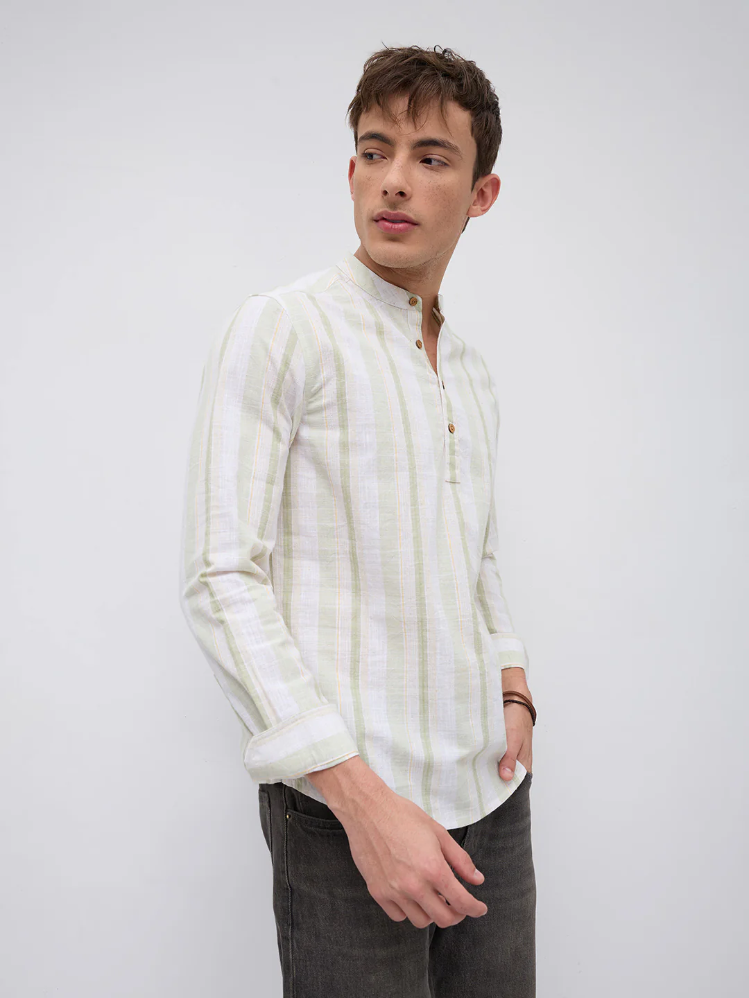 Greenline & White Vertical Stripe Kurta - Image 6