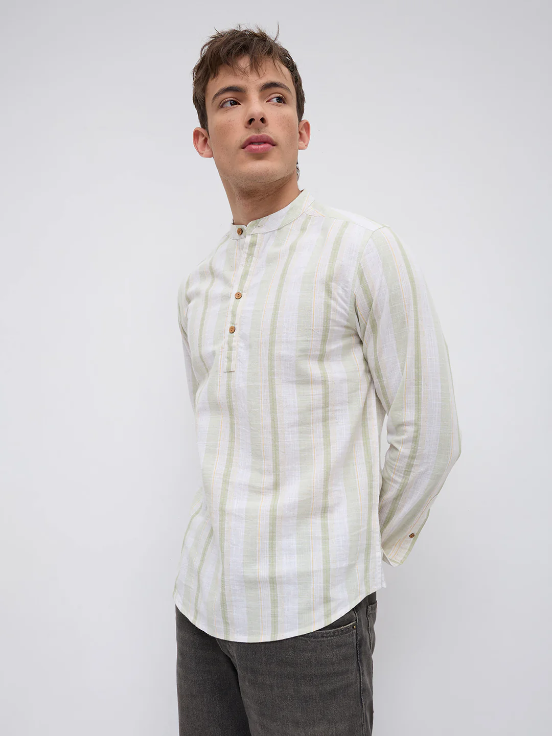 Greenline & White Vertical Stripe Kurta - Image 7