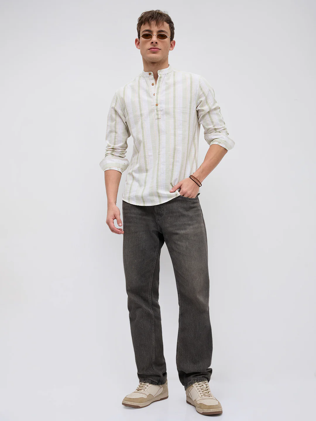 Greenline & White Vertical Stripe Kurta - Image 9