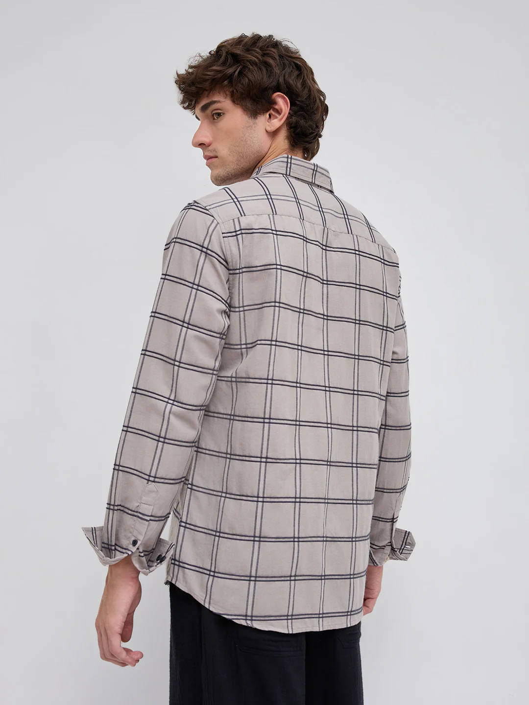 Grey Dimensional Contrast Windowpane Checks Shirt - Image 7