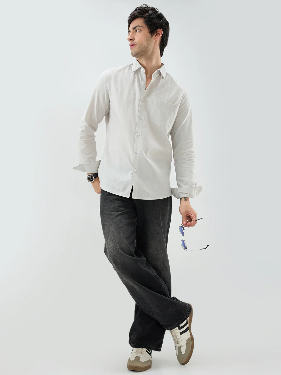 Grey Slub Textured Everyday Shirt - Image 8