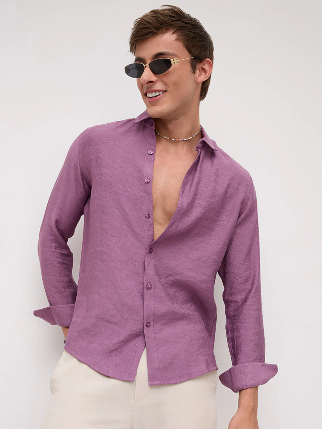 Heather Mauve Crinkled Textured Shirt - Image 2