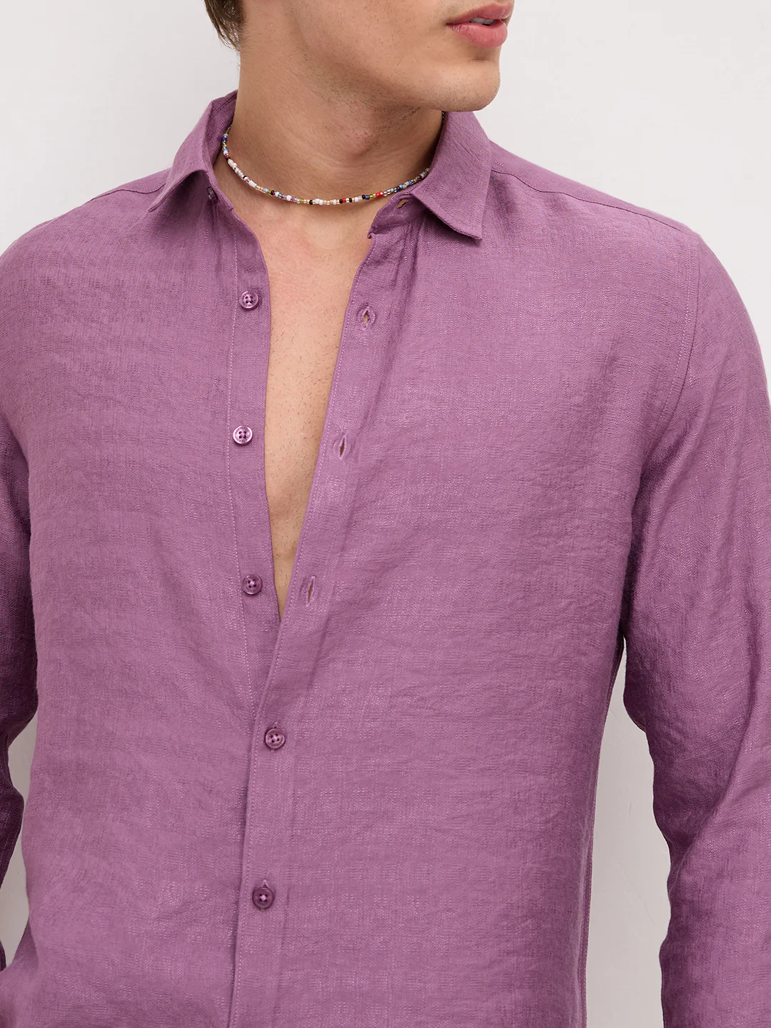 Heather Mauve Crinkled Textured Shirt - Image 3
