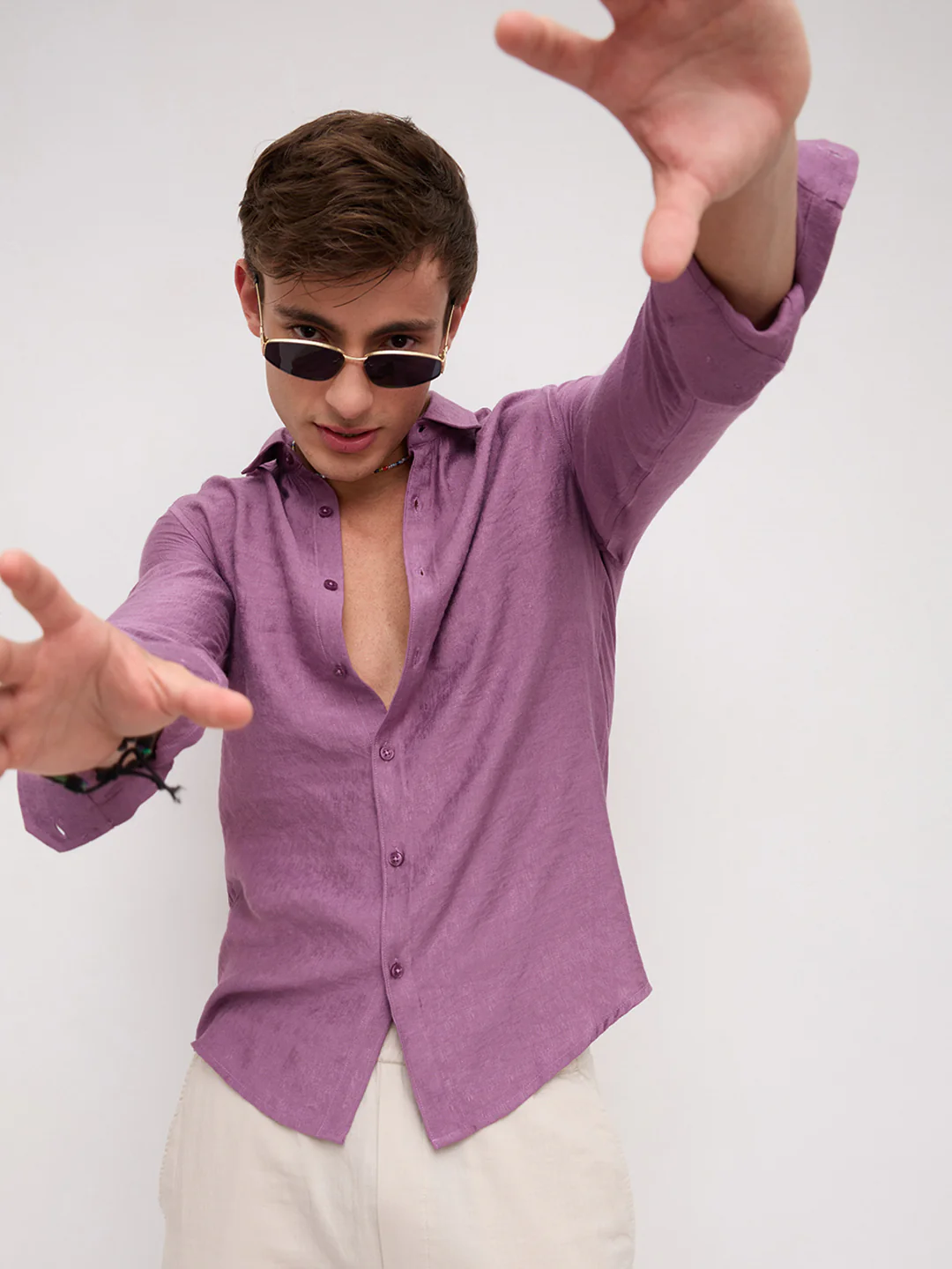 Heather Mauve Crinkled Textured Shirt - Image 4