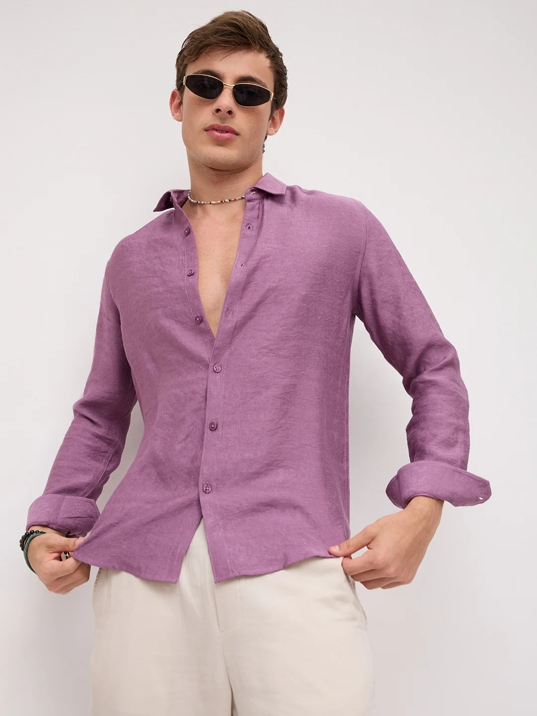 Heather Mauve Crinkled Textured Shirt - Image 6