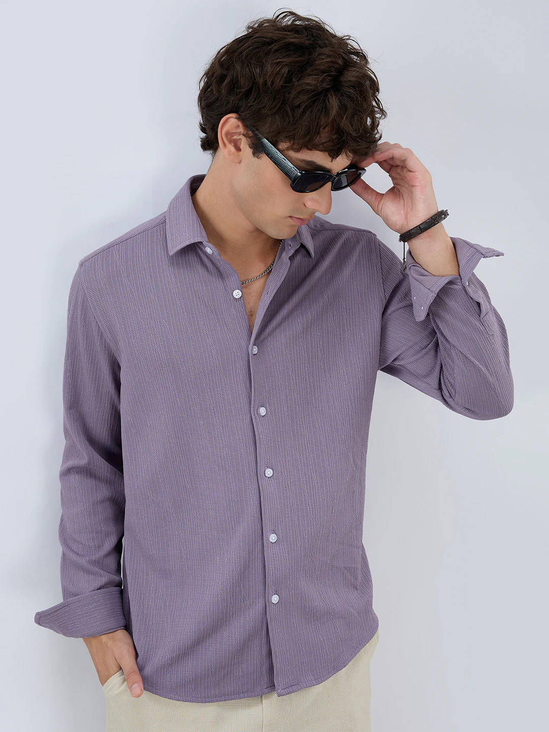 Heather Purple Matrix Weave Knitted Shirt