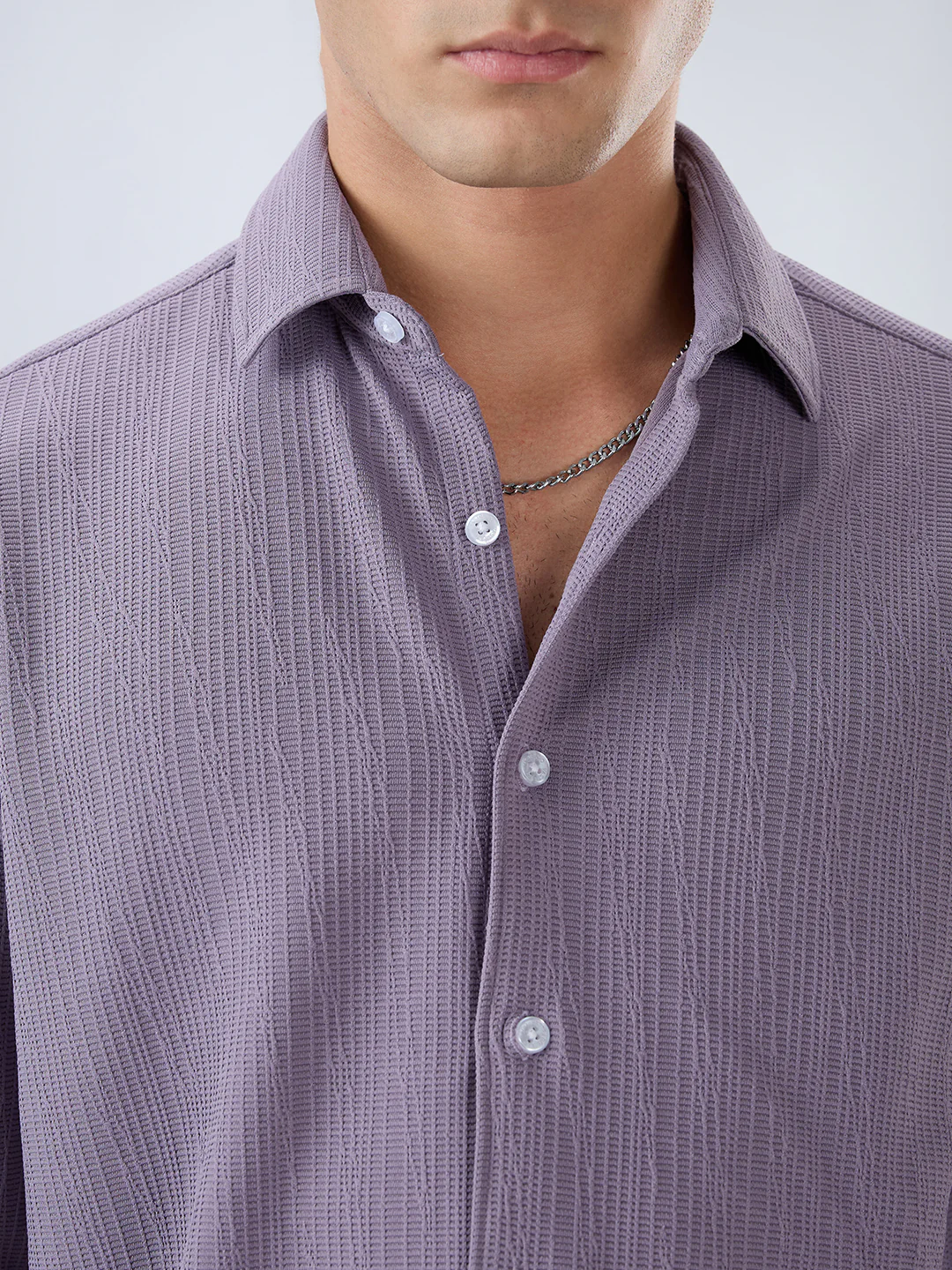 Heather Purple Matrix Weave Knitted Shirt - Image 3