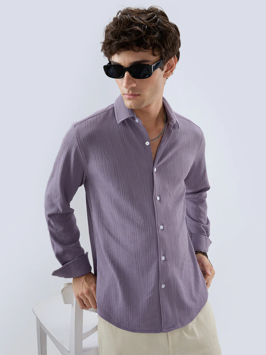 Heather Purple Matrix Weave Knitted Shirt - Image 4