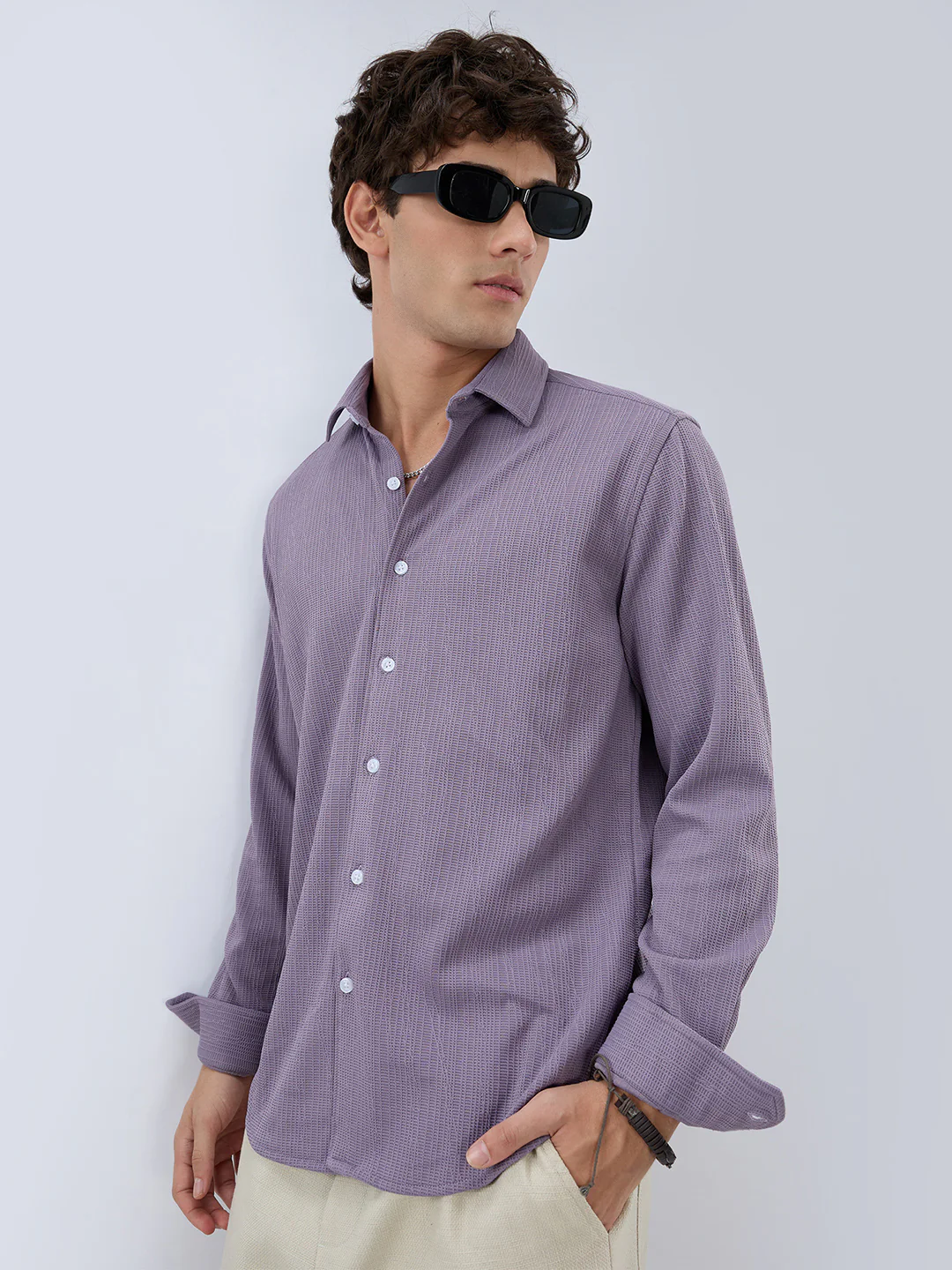 Heather Purple Matrix Weave Knitted Shirt - Image 6