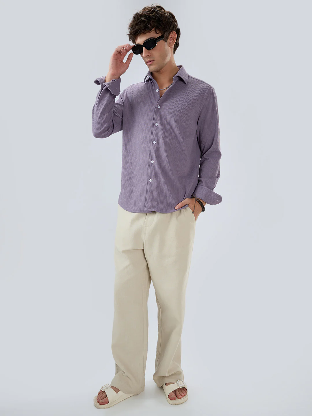 Heather Purple Matrix Weave Knitted Shirt - Image 8