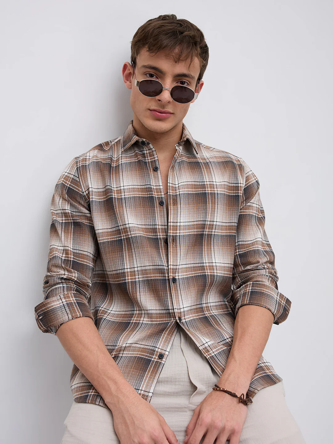 Heritage Brown & Beige Plaid Checks Shirt - Image 2