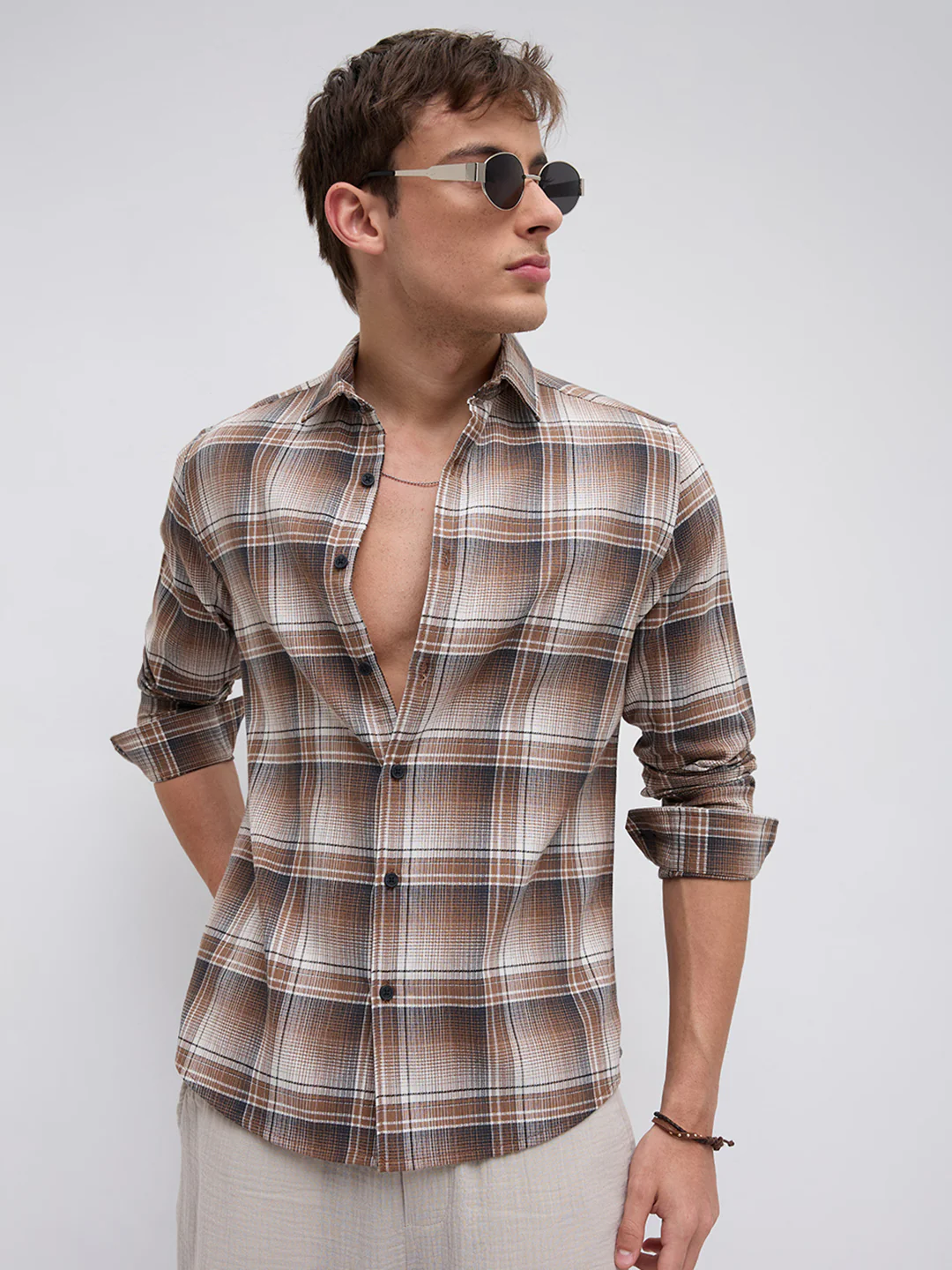 Heritage Brown & Beige Plaid Checks Shirt - Image 4