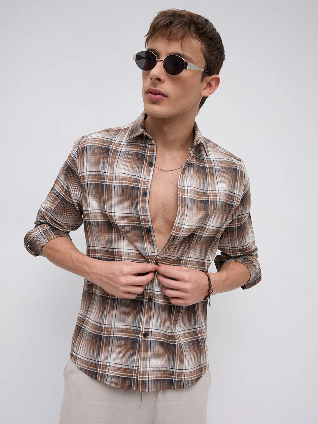 Heritage Brown & Beige Plaid Checks Shirt - Image 5