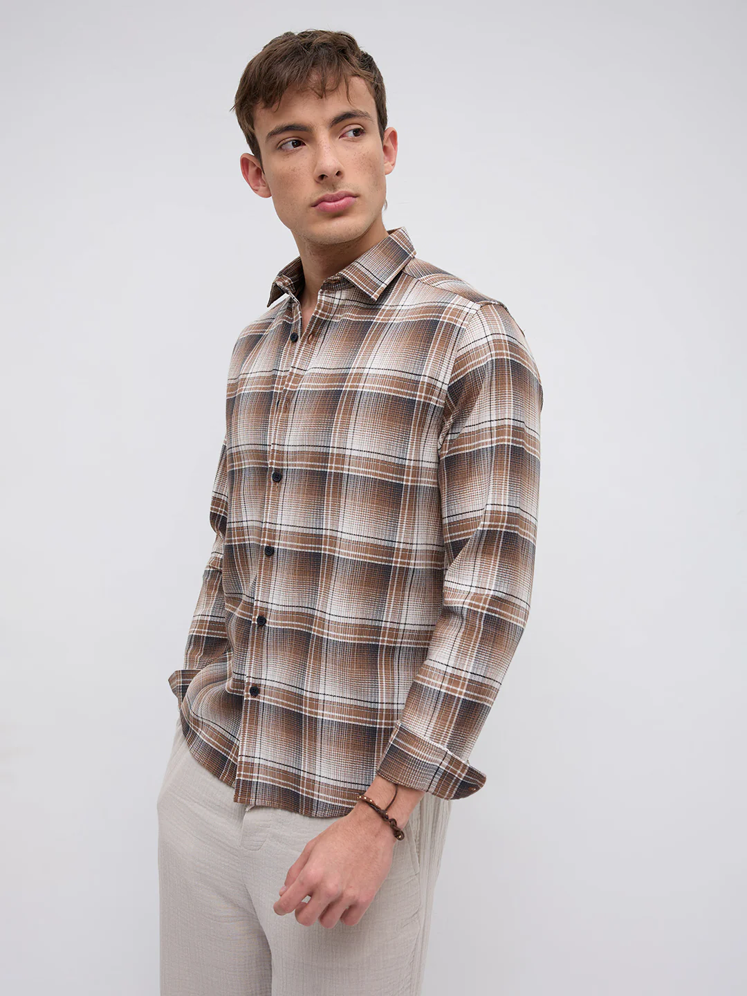 Heritage Brown & Beige Plaid Checks Shirt - Image 6