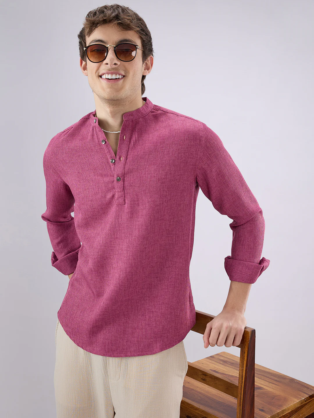 Hibiscus Maroon Textured Weave Kurta