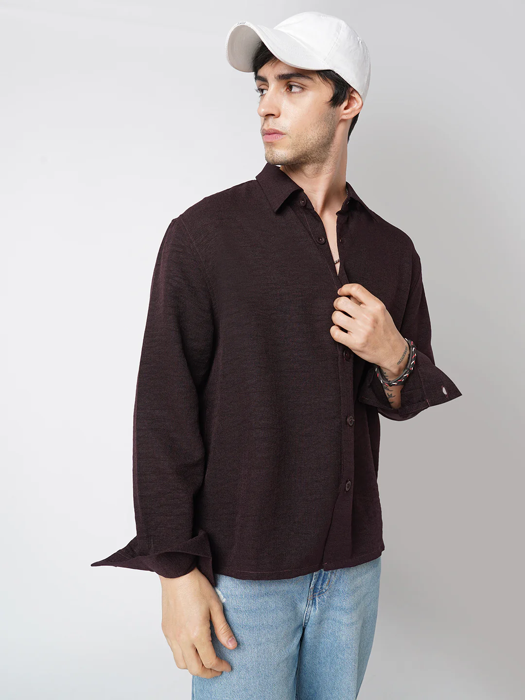 Hickory Brown Textured Oversized Shirt - Image 4