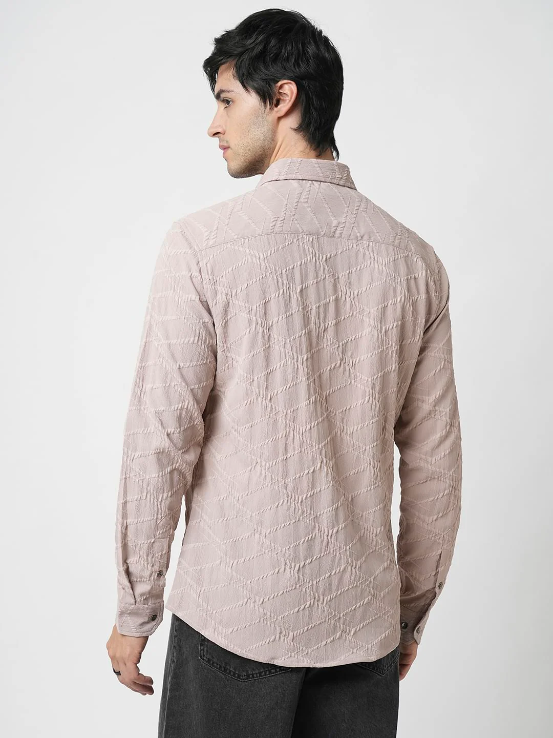 Honey Beige Abstract Textured Detailed Shirt - Image 6